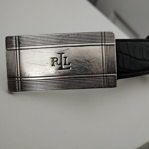 ❤️Ladies LAUREN RALPH LAUREN Black Croc Italian Leather Belt Sz Small main image 8